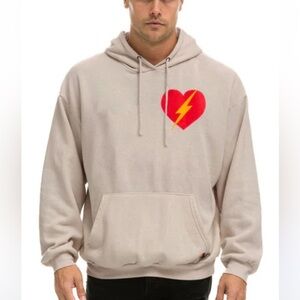 Aviator Nation - BOLT HEART PULLOVER RELAXED HOODIE - SAND. UNISEX Large